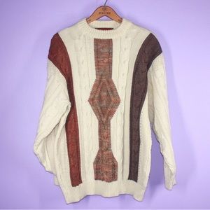 VINTAGE RETRO PATCHWORK CABLE KNIT PULLOVER SWEATER
